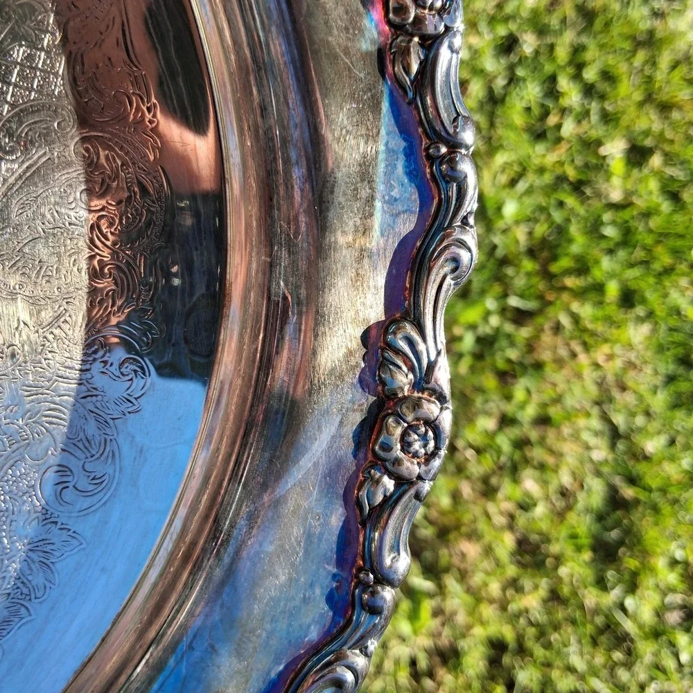 Vintage Silver Plated Butler's Tray: Oneida Floral Etched Serving Platter
